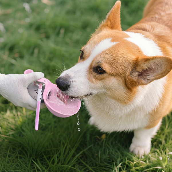 CozyPaws™ 2-in-1 Portable Dog Water Bottle — Leak-Proof Stainless Steel Travel Bottle with Food Compartment for All Breeds