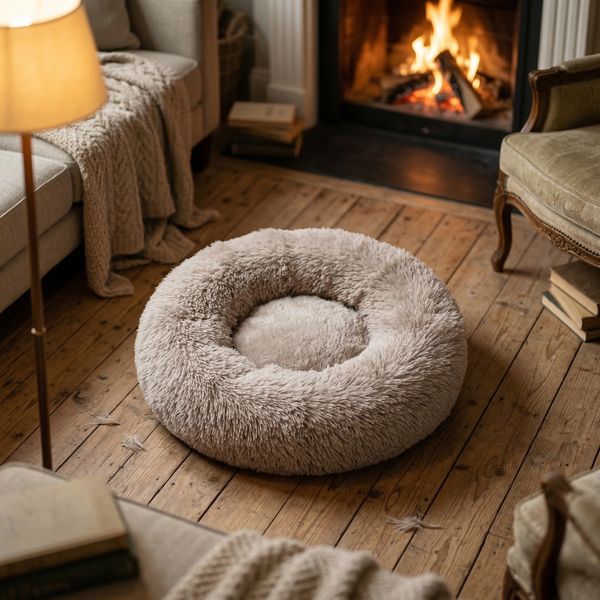 CozyPaws™ Calming Donut Pet Bed - Self-Warming Anti-Anxiety for Dogs & Cats