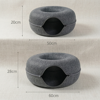 CozyPaws™ Cat Tunnel Bed size guide – small 50×20cm and large 60×28cm felt donut cave options
