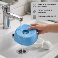 CozyPaws dog licking bowl being rinsed under tap showing detachable dome inner container and ball valve dishwasher safe - Image 5