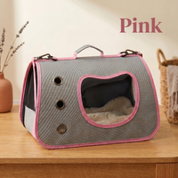 CozyPaws soft-sided cat carrier bag in Pink colour variant with grey Oxford fabric body, showing cat-ear viewing window with fleece comfort pad inside - Image 6