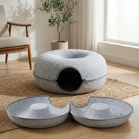 CozyPaws™ Cat Tunnel Bed unzipped into two halves – detachable felt donut cat cave for easy cleaning

