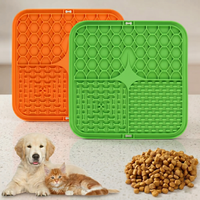 CozyPaws™ Silicone Lick Mat in orange and green with Golden Retriever puppy and cat – slow feeder for dogs and cats of all breeds - Image 3