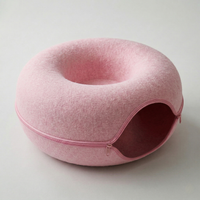 CozyPaws™ Cat Tunnel Bed pink – felt donut cat cave with arch tunnel entrance in blush pink
