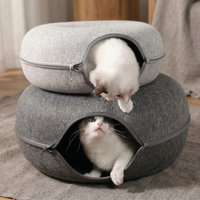 CozyPaws™ Cat Tunnel Bed stacked small and large sizes – two Ragdoll kittens playing in felt donut cave set
