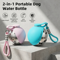 CozyPaws™ pink and blue portable dog water bottles side by side — leak-proof 304 stainless steel sphere body with soft silicone bowl cover and carry loop, dishwasher safe on low heat, both colour variants on concrete surface - Image 3