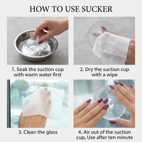 Four-step suction cup preparation guide showing soaking in warm water drying with cloth cleaning glass and pressing to expel air - Image 4