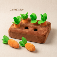CozyPaws carrot snuffle mat 6-carrot version measuring 22.5 by 17 by 6 centimetres with four carrots inserted and two plush carrots beside the base - Image 2