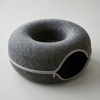 CozyPaws™ Cat Tunnel Bed dark grey – natural felt donut cat cave with arch tunnel entrance and zipper
