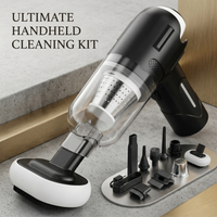 Complete pet grooming vacuum kit with 5 professional attachments - deshedding brush, clipper heads, nozzles, USB cable on charging base - Image 3
