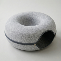 CozyPaws™ Cat Tunnel Bed light grey – felt donut cat cave with tunnel opening and contrast zipper

