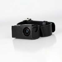 CozyPaws pet collar camera in leather case attached to adjustable collar strap — compact black design with wide-angle lens on white background - Image 5