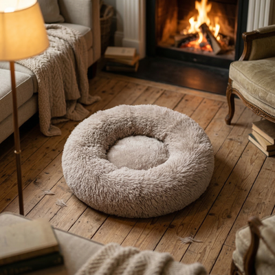 CozyPaws™ Calming Donut Pet Bed - Self-Warming Anti-Anxiety for Dogs & Cats